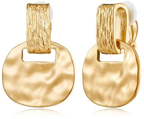 MIYUEFAN Clip Boucles D'oreilles Femme, Non Percées Hypoallergénique Plaqué Or 14K, Statement Boucles D'oreilles Clip Non Perforées Bijoux Cadeau pour Filles (Or)