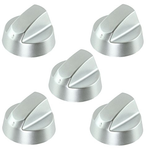 Spares2go Lot de 5 boutons de commande pour four, cuisinière et plaque de cuisson Zanussi + adaptateurs Argenté