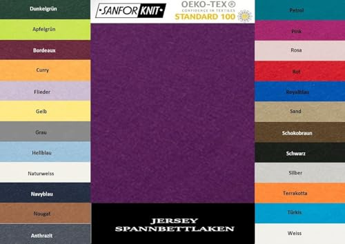 Lenzuolo con angoli elasticizzati in jersey di alta qualità, 100 % cotone, Lilla, 180 - 200 x 200 cm