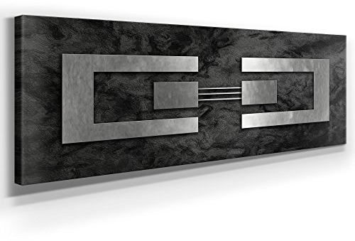 JACK DYRELL SILBER AUF GRANIT - XXL BILD - KUNST - 150 x 50cm, Leinwand auf Holzrahmen aufgespannt, UV-stabil und wasserfest, Deko Bild abstrakt FineArtPrint Wandbild für Büro oder Wohnzimmer