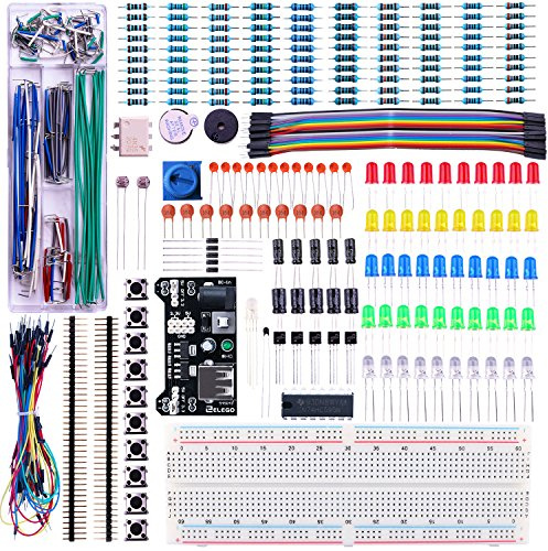 ELEGOO Elektronik-inlärningsset, reviderat, strömförsörjningsmodul, med jumperkablar, potentiometer och kopplingsplatta, sortiment för Arduino
