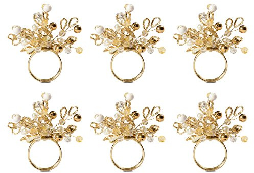 DII Weihnachten, Erntedankfest, Feiertag, Tischdekoration Dekoratives Serviettenringhalter-Set, Goldperlen, Cluster mit goldfarbenen Perlen, 4 Diameter, 6
