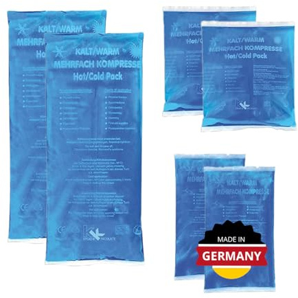 KK Kühlpads Komplett Set, 6 Kalt-Warm Kompressen in verschiedenen Größen, 2x 13x14 cm, 2x 9x16 cm, 2x 12x29cm, Kühlpacks zur Behandlung von Schwellungen, Prellungen und Verspannungen