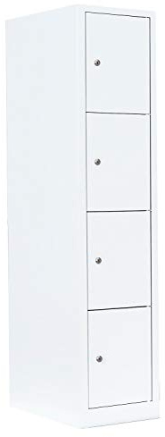 Lüllmann Schließfachschrank kompl. montiert und verschweißt Wertfachschrank Fächerschrank Spind Umkleideschrank 4 Fächer-Spint 523417 Weiß 1800 x 415 x 500 mm (H x B x T)