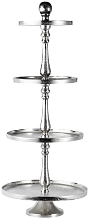 Etagere XXL 4-Stöckig Dekoteller Schale Deko Dekoration - Servierplatte Groß aus Metall Aluminium - Silber Luxus - Tischdeko Hochzeit - Weihnachtsdeko für Wohnzimmer, Esszimmer oder Küche - 95 cm