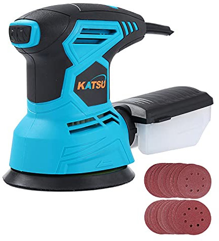 KATSU Random Orbital Sander 125mm, 240W Electric Palm Sander with Dust Collection System, 6 Variable Speed, for Home Decoration Furniture Finishing, 20Pcs Sanding Pads Included 100175