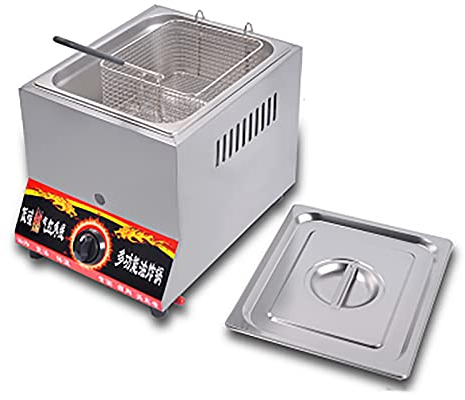 Friggitrice a Gas da 8 Litri con Cestello E Coperchio, Friggitrice Professionale da Banco in Acciaio Inossidabile per Cucinare Cibo per Famiglie di Ristoranti