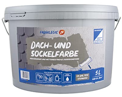 Farbklecks24 Dach und Sockelfarbe 5L ca. RAL 7030 Steingrau Dispersionsfarbe, Dachfarbe
