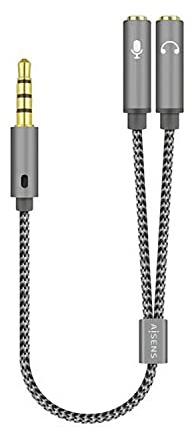 AISENS A128-0415 Cable adaptador audio Jack 3.5 4pines/M-2xJack 3.5 3pines/H, gris, 25cm