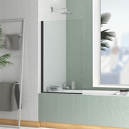 AURLANE Pare-Baignoire Rabattable 70x120cm - Profilé Noir Mat - Verre Trempé 4mm - Elementary
