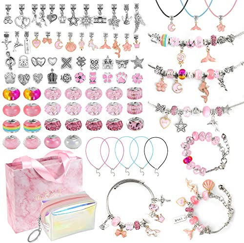 Homgaty Geschenke für Mädchen 6-12 Jahre, Schmuck Basteln Mädchen, Schmuckbastelsets Geschenke für Kinder, Charm Armband Bastelset Kit DIY für ab 6 7 8 9 10 11 12 Jahre (Rosa)