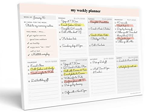 Betterday Studio Planificateur hebdomadaire A4 pour l'organisation et la planification, listes de tâches, planificateur académique pour étudiants et professionnels, bloc-notes