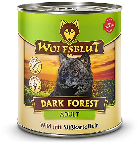 WOLFSBLUT – Dark Forest Adult | Nassfutter mit natürlichen Zutaten und wertvollen Superfoods für ausgewachsene Hunde. Getreidefreies Alleinfutter ohne Zusatzstoffe in der Dose | 6x800g Wild