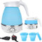 Vaileal Foldable Electric Kettle - Portable Silicone for Travel with Separable Power Cord and 2 Folding Cup, Indoor, Outdoor, Camping,Travel Kettle, Blue