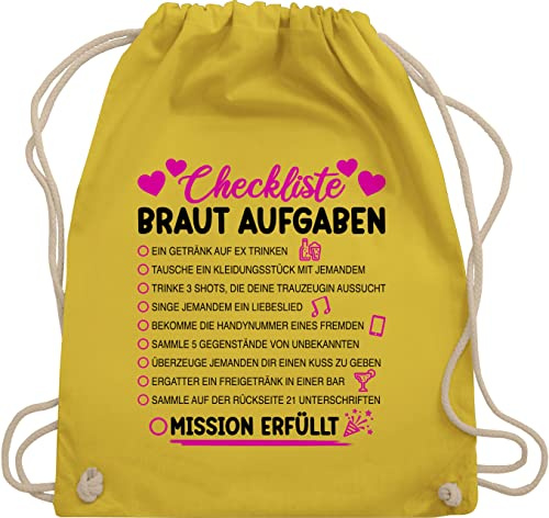 Turnbeutel Rucksack - JGA Junggesellenabschied Frauen - Braut Aufgaben I Mutprobe Checkliste - Unisize - Gelb - bride stoffbeutel brauttaschen bachelorette party aufgabe beutel brautrücksack