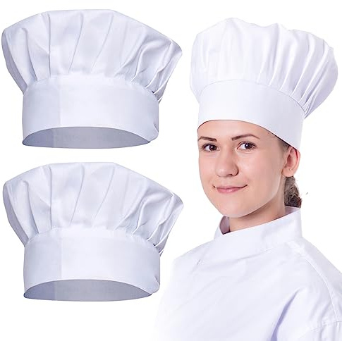 Lot de 2 chapeaux de chef, chapeaux de cuisine en poly coton, chapeaux de chef unisexes, chapeaux de chef à bande élastique réglable pour la cuisine, la maison, l'école, le restaurant et plus encore