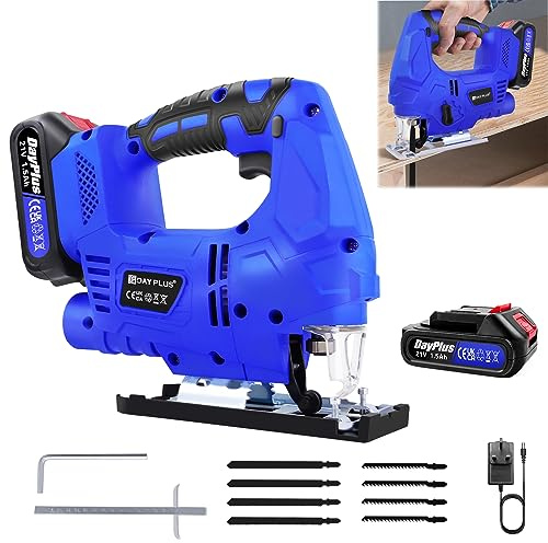 Cordless Jigsaw 21V Brushless Electric Jigsaw Tool Battery Operated Saw, 3000SPM, 4 Orbital Settings, ±45° Bevel Cutting, Wireless Jig Saw with 8 Blades Bevel Cutting for Wood Metal PVC Pipe Cutting