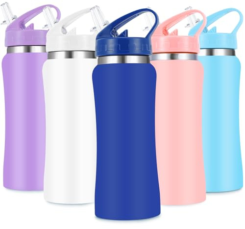 Isolierte Kinder-Wasserflasche aus Edelstahl mit Strohhalm, 400 ml, kleine Wasserflaschen für Schule, wiederverwendbar, Metall-Vakuumflasche, auslaufsicher, hält Getränke heiß und kalt, für Jungen,