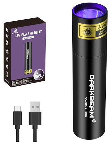 DARKBEAM Torcia UV Luce nera 395nm ultravioletta, Lampada di Wood Mini Portatile Potente Blacklight Ricaricabile USB, per Rilevare di urina animale domestico, vetro all'uranio, ambra, resina