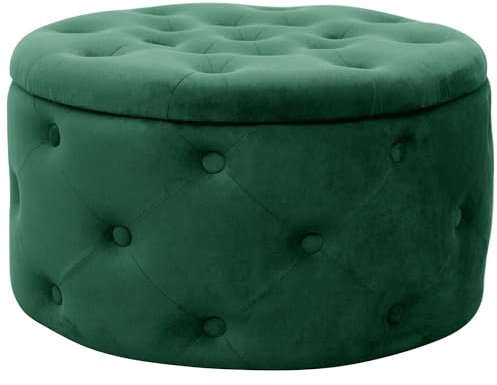 AKORD Pouf Alia gesteppter Velours mit Ablage 55 cm | Pouffe | Fußhocker | Ablage für kleine Gegenstände | Velours | Gesteppter Pouf | B55 x H30 x T55 cm | 8,10 kg | Flaschengrün/Flaschengrün