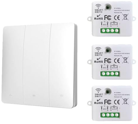 Juego de interruptores inalámbricos de pared, interruptor de luz con receptor, alcance de 30 m, sin batería, 3 canales, 1-3 unidades