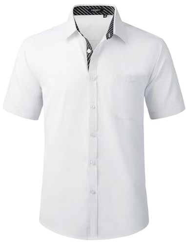 HISDERN Chemise à Manches Courtes pour Hommes Chemise de Couleur Unie décontractée d'été Chemise à Coupe régulière avec Poche