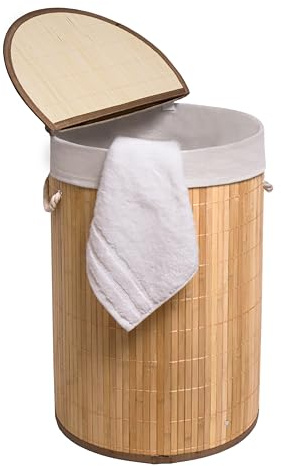 MantraRaj 50L Folding Bamboo Laundry Basket Bin Hamper Basket Clothes Storage Organizer With Lid And Removable Washable Bag Carry On Handles Washing Storage Bin for Laundry Room, Bedroom (Brown)