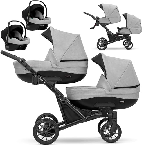 Un cochecito gemelar 3 en 1 et 2 en 1 capazo capazo silla coche KUNERT Booster 3 en 1 y 2 en 1 cochecito (gris, 3 en 1 Cosmo)