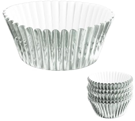 Thyonta 100 moldes para magdalenas, papel de aluminio grueso colorido, a prueba de aceite, desechables, aptos para almacenar mini alimentos (plateado)