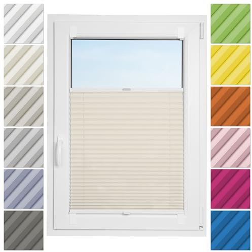 Estika Plissee ohne Bohren zum Kleben - 75cm Brite x 200cm Höhe - Elfenbein - Selbstklebende Montage, Modern sichtschutz für Fenster, Jalousien Fenster ohne Bohren