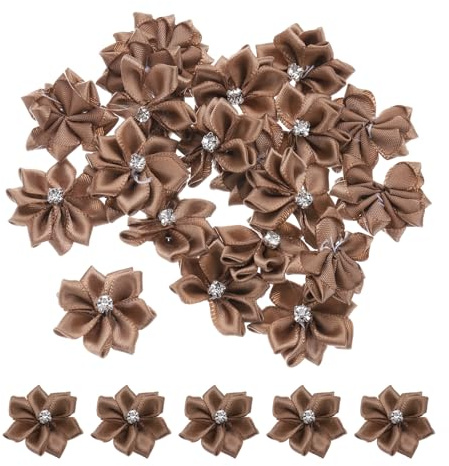 PATIKIL 3cm Piccoli Fiori a Nastro, 50pz Mista Fiori di Stoffa Raso Mini Seta Artificiali Finti per Decorazioni per Creazioni Fai Da Te Ornamenti Matrimoniali, Caffè
