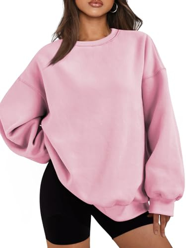 Famulily Ladies Plus Size Sweatshirt Basic Drop Shoulder Long Workout Sweaters Fall Winter Comfy Casual Tops Pink M