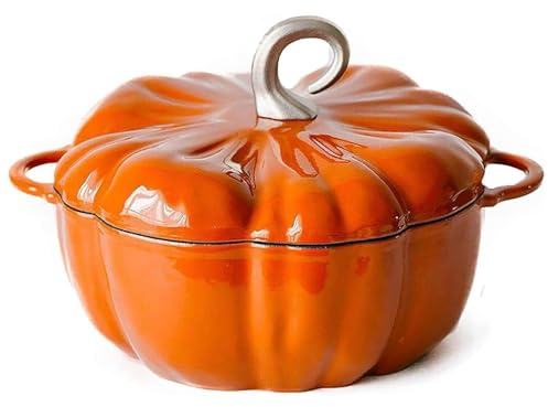 Cazuela de hierro fundido de calabaza, 4 cuartos de galón, calabaza cocotte, olla esmaltada con forma de calabaza de 3.7 l, olla de calabaza con tapa, olla de sopa para estofado, sirve de 3 a 5