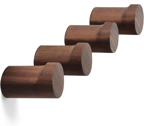 IQOUNIX Wooden Väggkrokar (Pack of 4), Väggkrok för Kläder, Krokar för Coats, Klädkrok Wall Mounted, Väggkrokar i Valnöt Trä för Jackor, Handdukar, Hattar, Kläder