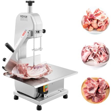 VEVOR Kommerzielle elektrische Fleischbandsäge Knochenschneidemaschine, 650 W Tisch-Knochensäge, 315 x 460 mm Werkbank, Gefrierfleischschneider für Schweinefleisch Rindfleisch Silber