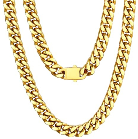 U7 Kette für Herren Damen Miami Panzerkette Edelstahl Halskette Schicke Kubanische Link Kette Schwer Gliederketten Hip Hop Halsschmuck Modeschmuck 5/7/9/12MM Breite Kettelänge 45-76CM wählbar