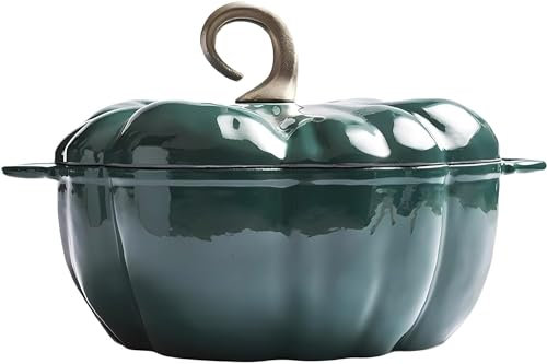 Pumpkin Cocotte Cast Iron Dutch Oven - Enamel Pot with Lid for Stews and Soups - Thanksgiving Halloween Decor - 3.7L Purple Pot for 3-5 Servings