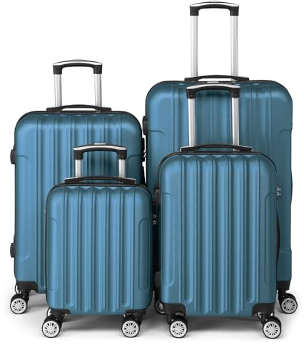 LEADZM Kofferset 4 teilig, Reisekoffer Set, Koffer Set Hartschalen-Trolley aus ABS mit Teleskopgriff, Handgepäck (Marineblau)