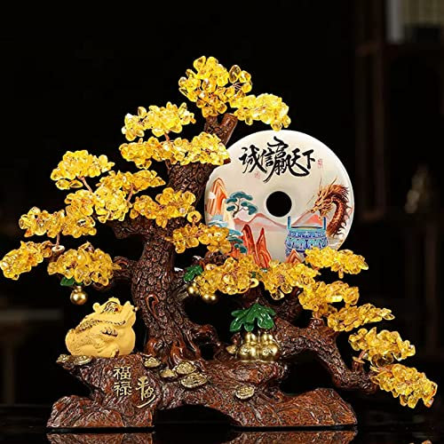 Árbol de dinero de cristal Adorno de sapo dorado de la suerte, árbol de la fortuna de cristal, Jade Ping An Buckle, mueble de TV for el hogar, decoraciones de inauguración de la casa de escritorio Árb