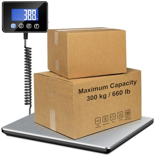 RAOYAN Bilancia per pacchetti, 300 kg, con funzione LCD/Hold/Tara, batterie e tipo C