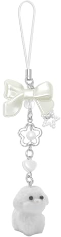 Nalefow Niedlicher Handy-Charm, flauschige Katze, ästhetischer Y2K-Handyanhänger für Tasche, Kamera, Dekoration, weißer Stern-Welpe