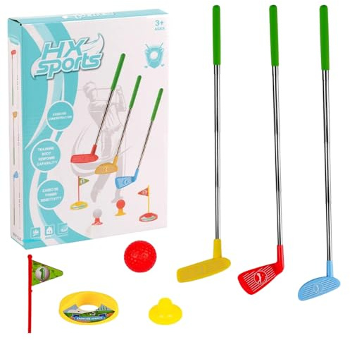 Kids Golf Clubs, Complete Golf Set for Toddlers Ages 3-5, Includes 3 Stainless Steel Clubs, 3 Golf Balls, 2 Practice Holes with Flags, Indoor Outdoor Sports Toy for Boys and Girls