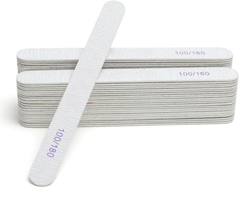 APOMOONS Lot de 50 limes à ongles 100/180 limes à ongles professionnelles pour ongles en gel, limes à ongles double face, jetables, pour manucure et art des ongles, forme droite, pour studio de