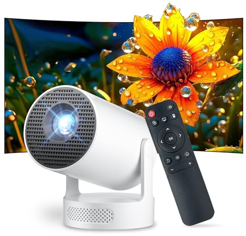 Salange Videoprojecteur Portable 2026,Mini Pico Projecteur Supporte 4K 1080P avec WiFi 6 et Bluetooth 5.4 Android 14.0 180° Rotation,Haut-Parleur HiFi 5W Intégré Home Cinema Retroprojecteur,Blanc