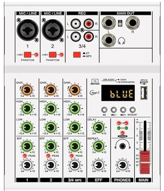 2-teiliger 4-Kanal-Mini-Mixer, Professeller Digitaler Audio-Mixer, DJ-Konsole Mit Tragbarem USB-Audio-Mixer For Live-Mixing Und Gesang(WHITE)