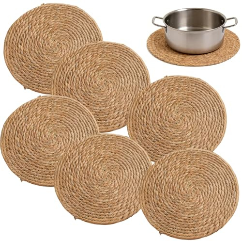 6er Set Runde Tischsets 30 cm, Handgeflochtene Platzsets aus Naturmaterial Rohrkolben, Rustikale & Boho Tischuntersetzer, Abwaschbar, Hitzebeständig & rutschfest für Esstisch und Küche