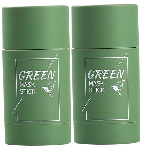 Bâton de masque vert, 2 bâtons de masque au thé vert avec extrait thé, dissolvant points noirs pour nettoyer les pores et améliorer le teint général, pour tous les types peau, hommes et f