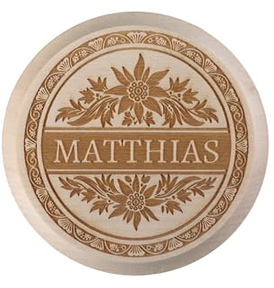 Krugdeckel aus Holz mit persönlicher Gravur, runder Maßkrug Deckel mit Motiv + Wunsch-Name (Motiv 2)