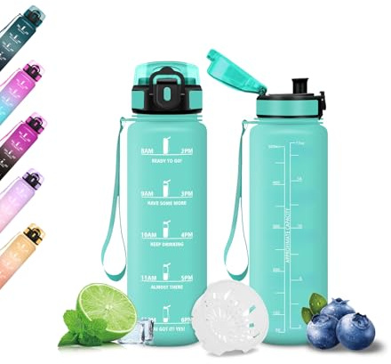 Mujigaga Borraccia 500 ml, Borraccia Bambina con Indicatore, Facile da Trasportare, Borracce Motivazionale, Facile Pulizia, a Prova di Perdite, Bottiglia Acqua per Sport, Fitness, Yoga, Scuola