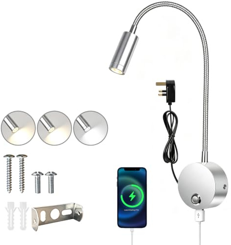 LED Wall Mounted Bedside Reading Lamp with Flexible Gooseneck